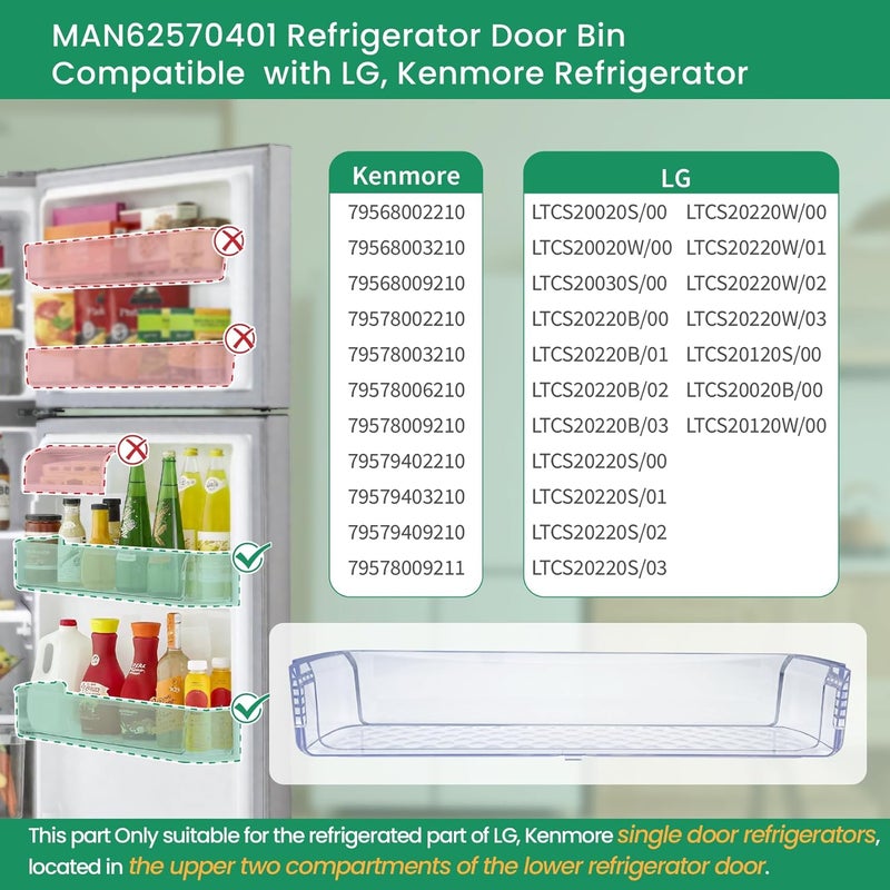 Garsoo سلة باب الثلاجة MAN62570401 المحسّنة متوافقة مع رف باب LG LTCS20020S/00، LTCS20020W/00، LTCS20030S/00، إلخ، وسلة Kenmore 79568002210، 79568009210، 79578003210، إلخ - Image 4